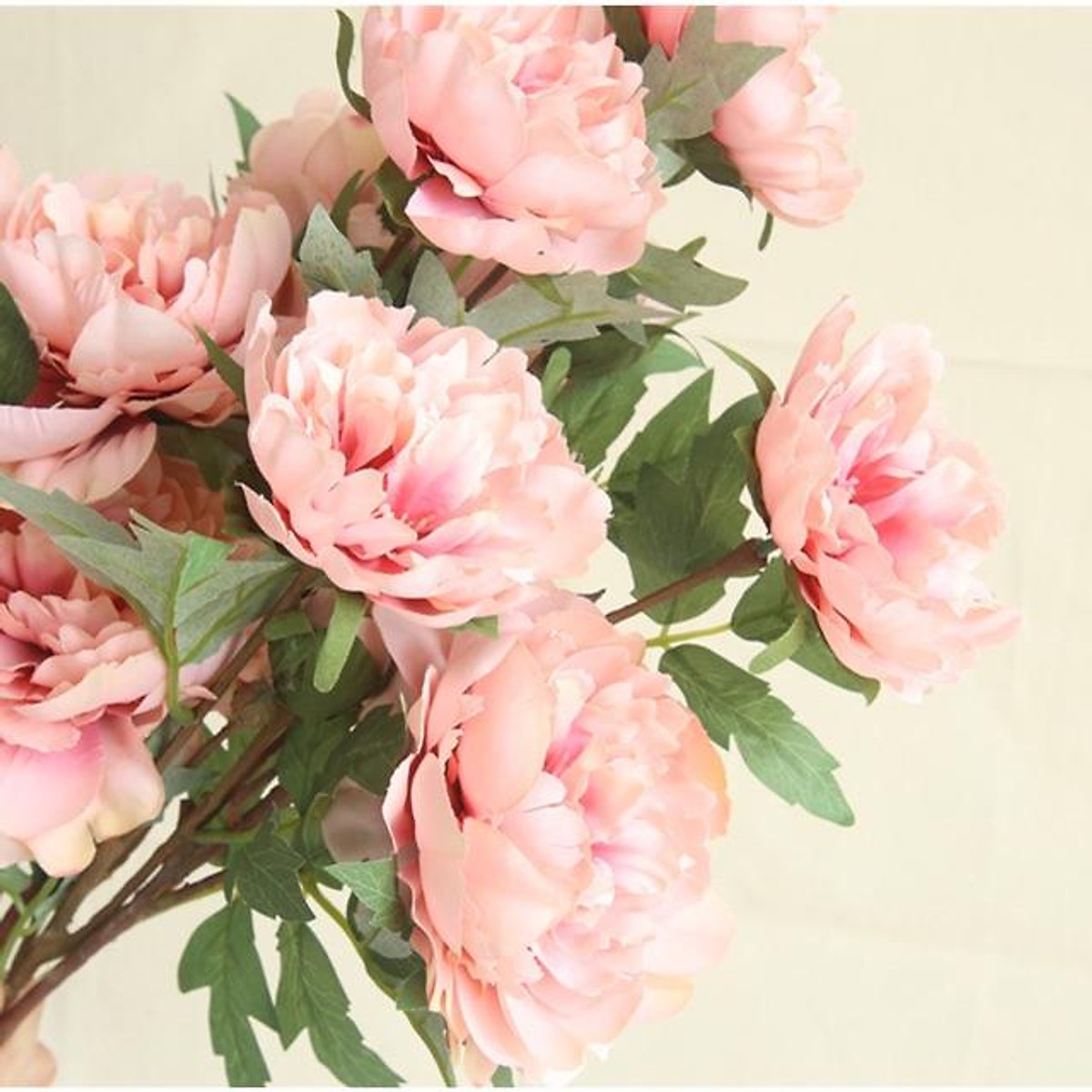 Hoa giả - Cành hoa mẫu đơn lụa 3 bông xinh xắn decor chụp ảnh