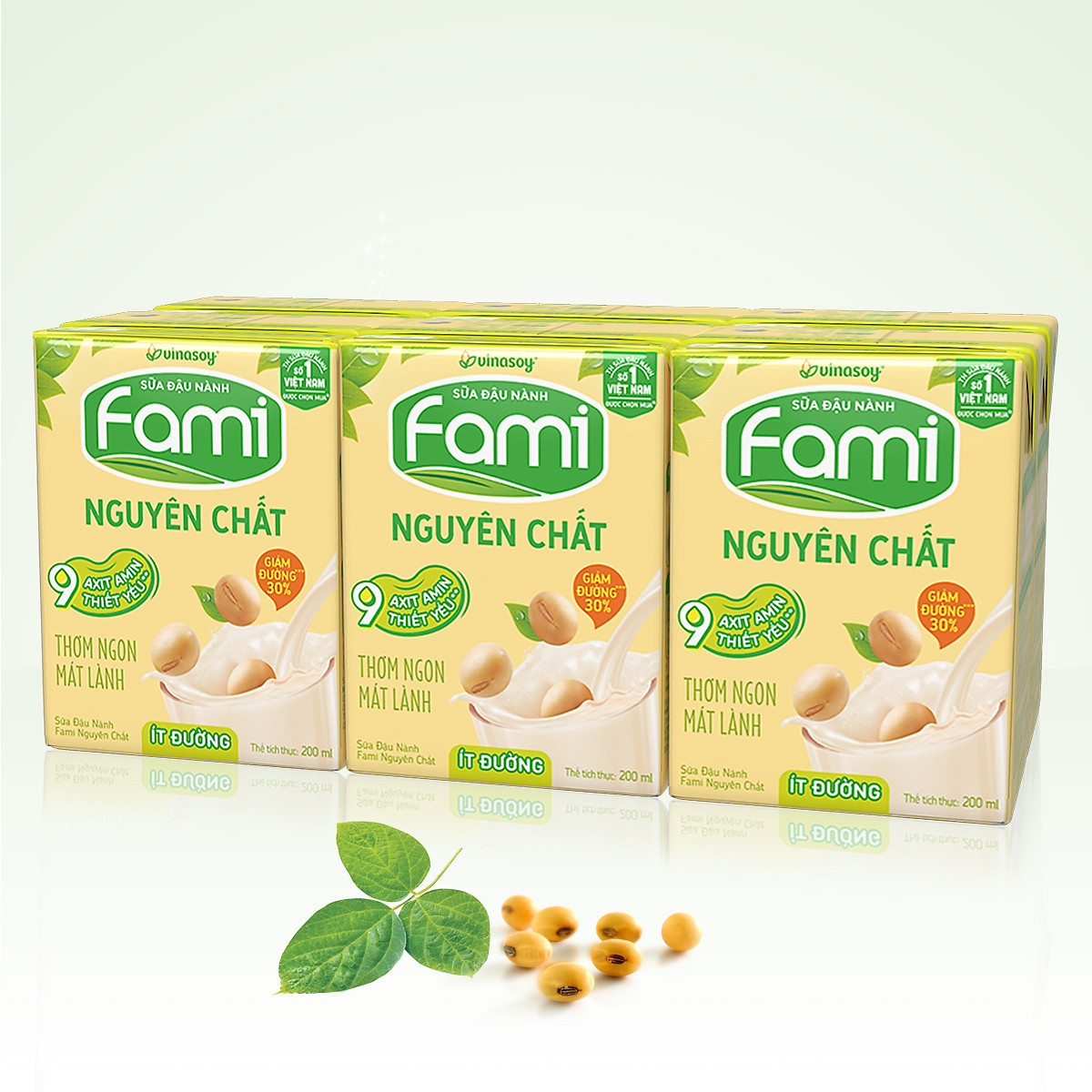 Thùng Sữa đậu nành Fami Nguyên Chất ít đường (200ml x 36 Hộp)