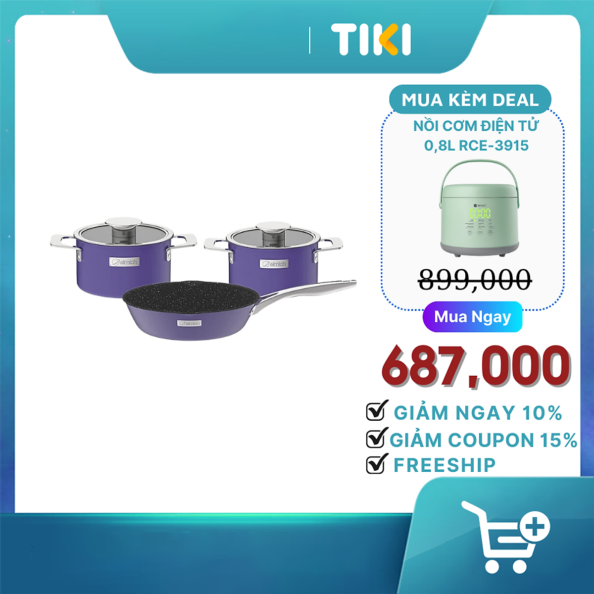 Bộ nồi Inox liền khối Elmich Hera EL-8195 size 18, 22 chảo 26cm