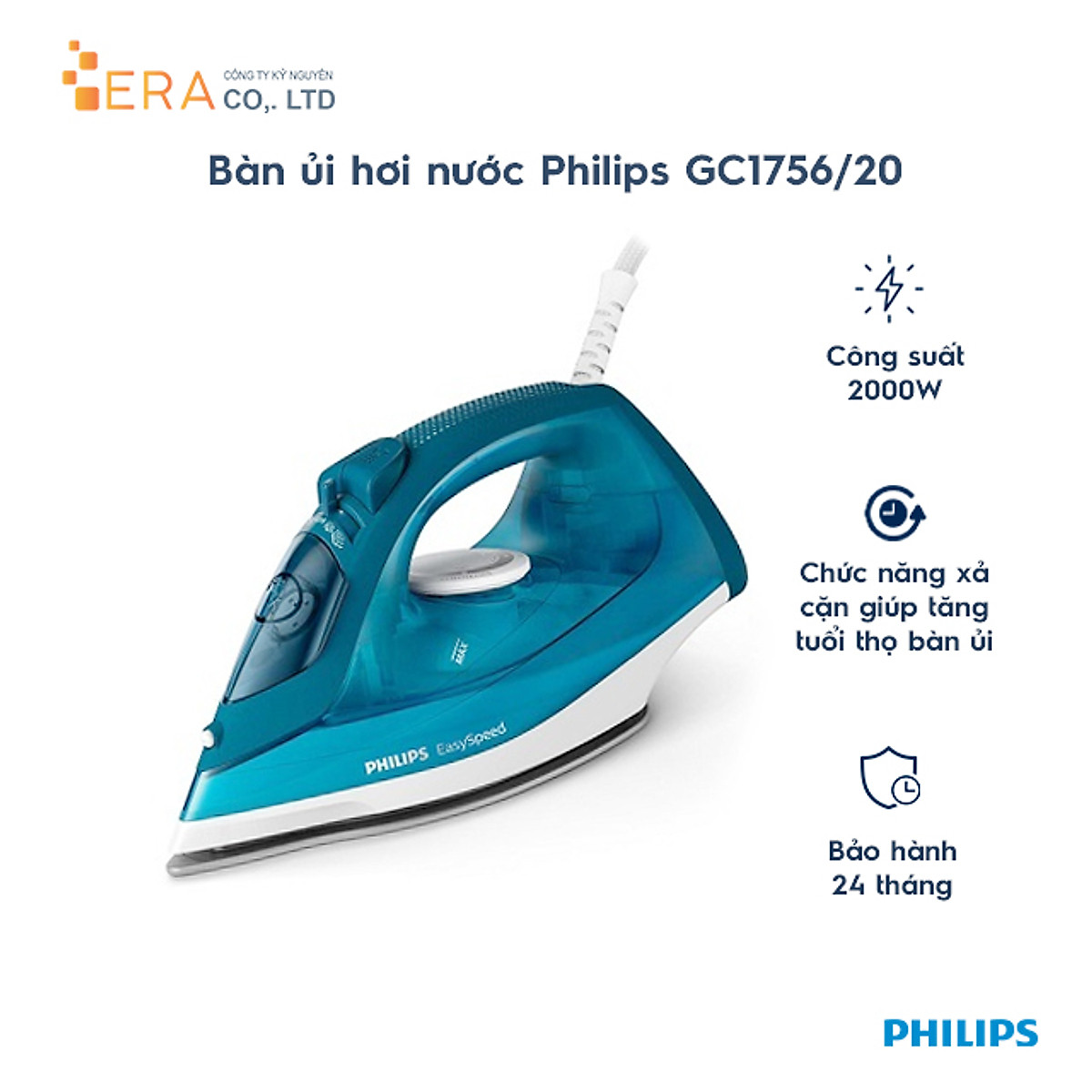 Bàn ủi hơi nước Philips GC1756 (2000W) - Hàng chính hãng