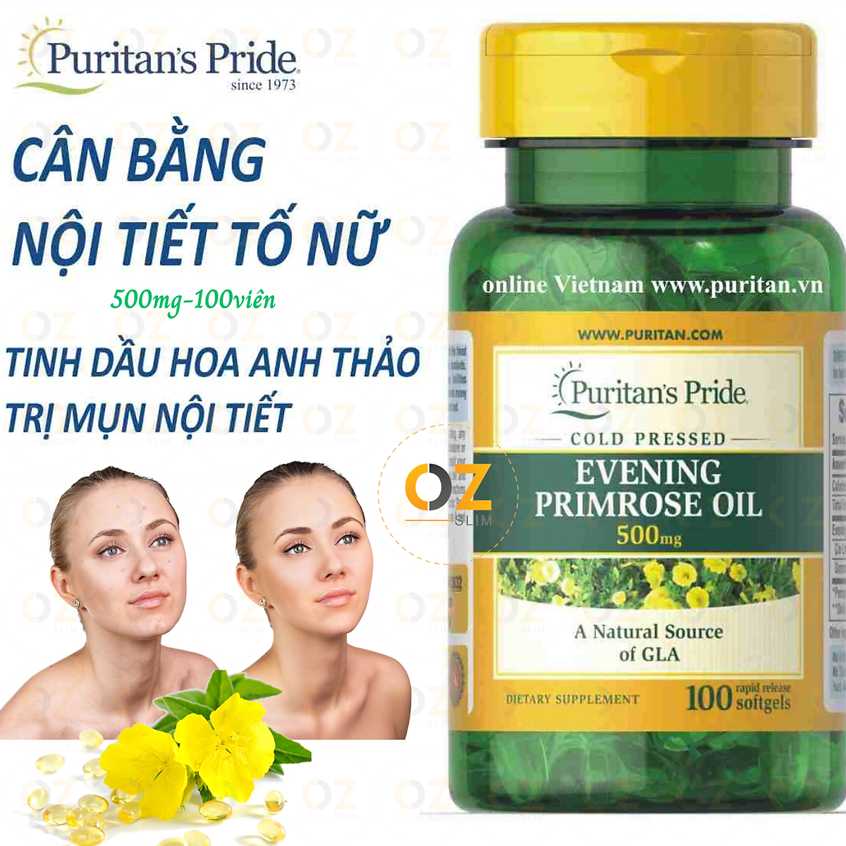 Tinh dầu hoa anh thảo Evening Puritan's Pride giúp cân bằng nội tiết tố nữ, đẹp da, giảm đau kỳ kinh, mãn kinh và tăng sức khỏe - OZ Slim Store