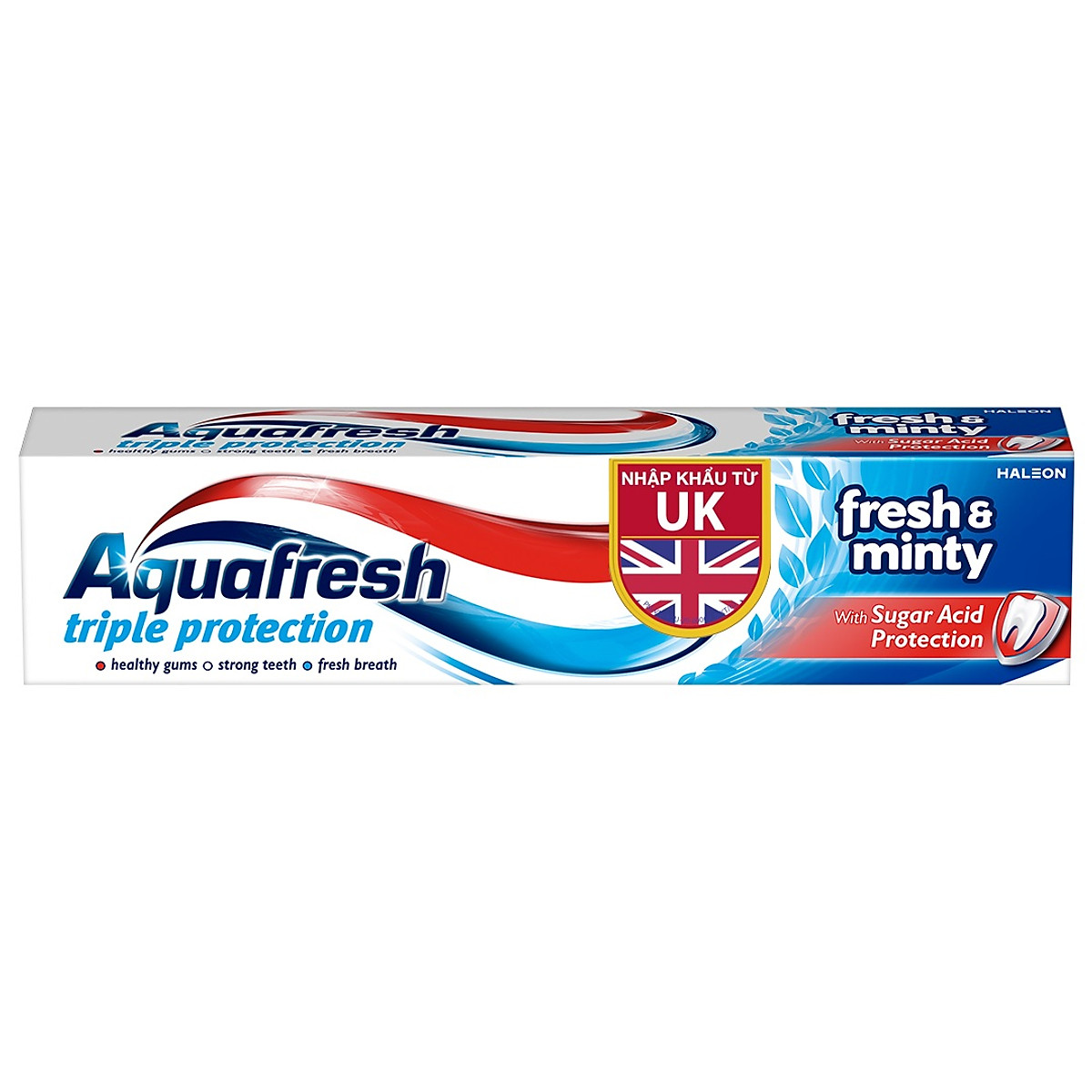Kem Đánh Răng Bạc Hà Bảo Vệ Răng Khỏi Axit Suốt 24 Giờ Aquafresh Triple Protection Fresh&Minty 100ml