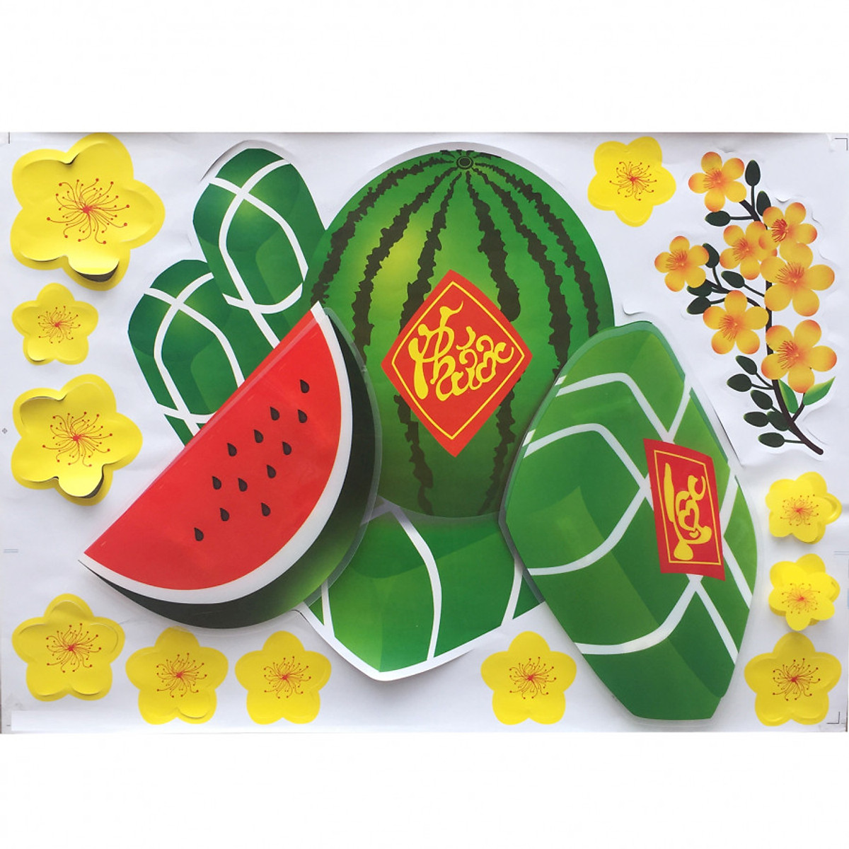 Mua Decal 3D (sticker) dán kính trang trí Tết (mẫu Bánh chưng dưa ...