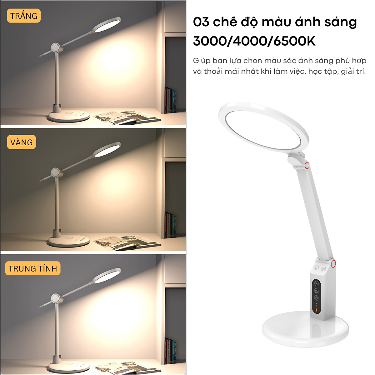Đèn Bàn Học Chống Cận, Khử Ánh Sáng Xanh Tamayoko TB-20. Ánh Sáng Ổn Định Không Nhấp Nháy 3 Chế Độ Ánh Sáng Bảo Vệ Mắt