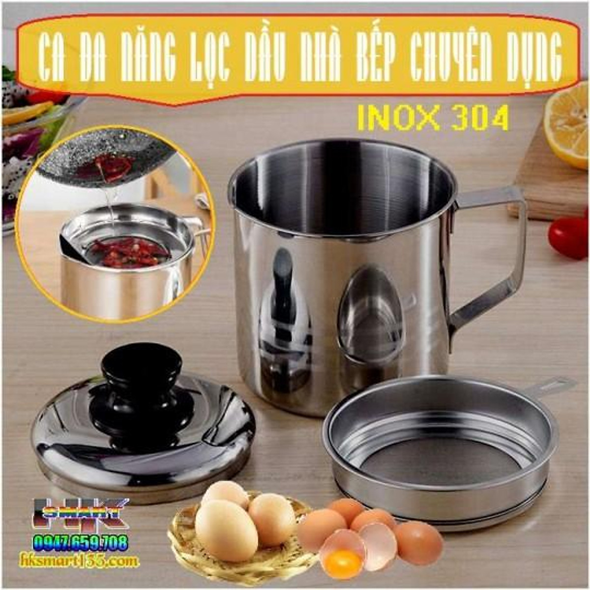 Ca Lọc Dầu Ăn Có Lưới Lọc Cặn Bằng INOX 304 Không Gỉ