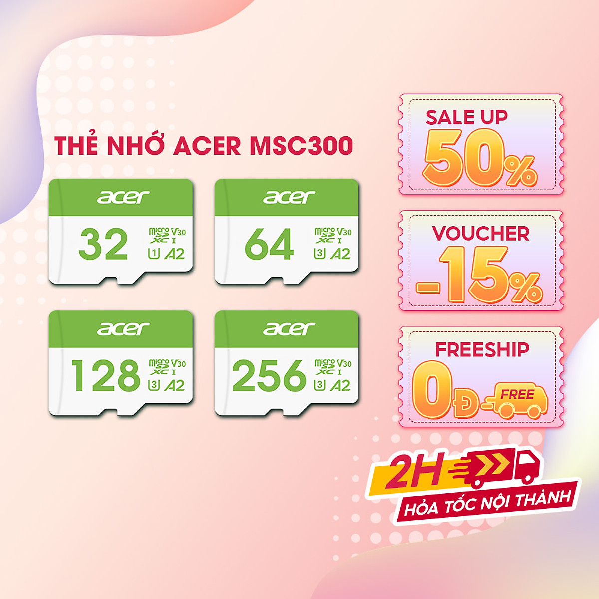 Thẻ nhớ Acer MicroSD Card MSC300 4K UHS-I tốc độ đọc/ghi lên đến 160/120MB/s - Hàng chính hãng bảo hành 5 năm | Thẻ nhớ camera chuyên nghiệp 64GB |128GB | 256GB