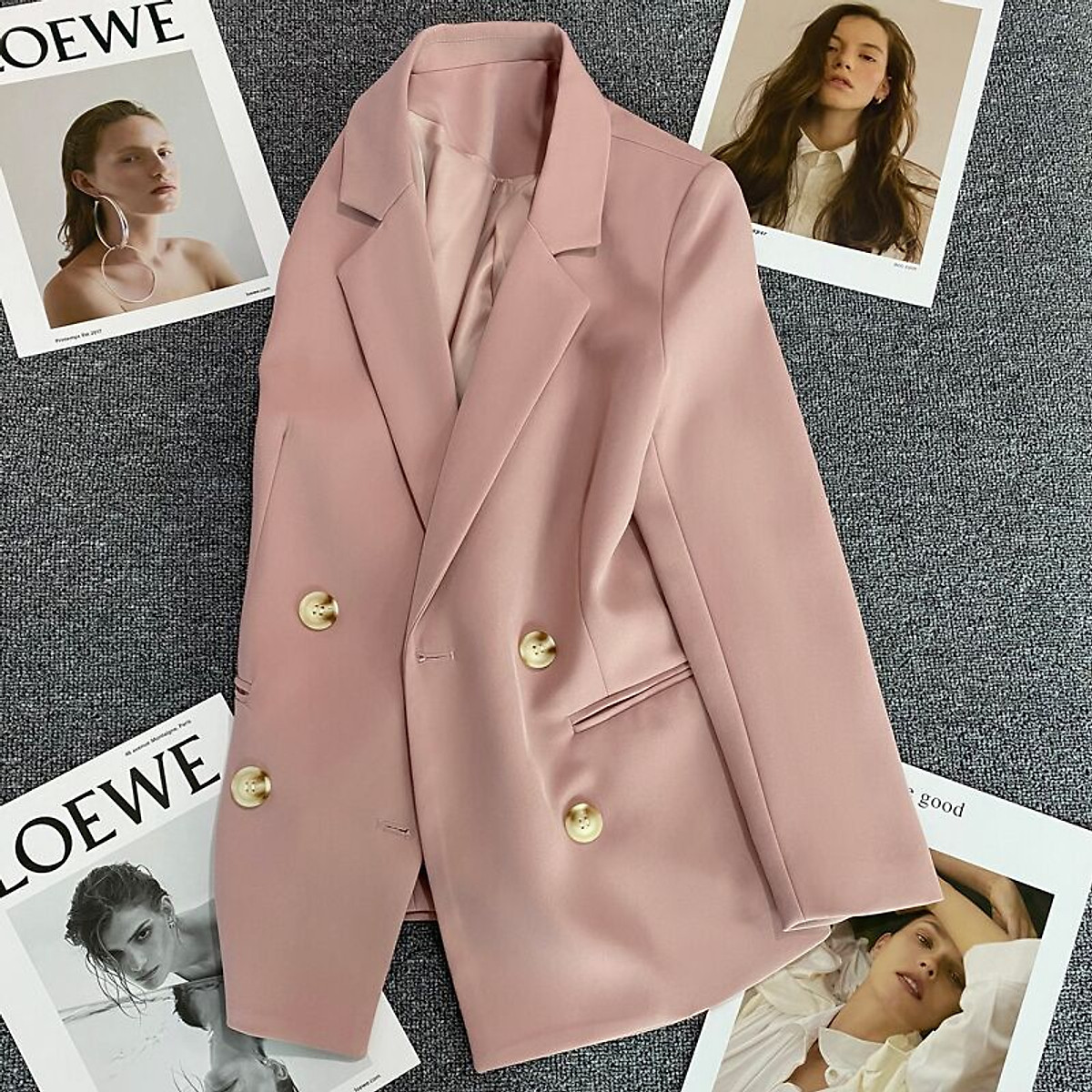 Áo blazer nữ áo vest dài tay màu xanh dương