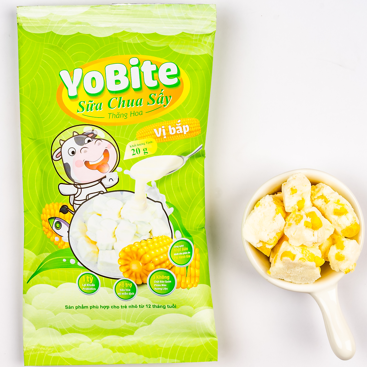 Sữa Chua Sấy Thăng Hoa Yobite-Vị Bắp 20grams- Hỗ trợ tiêu hóa, tăng sức đề kháng