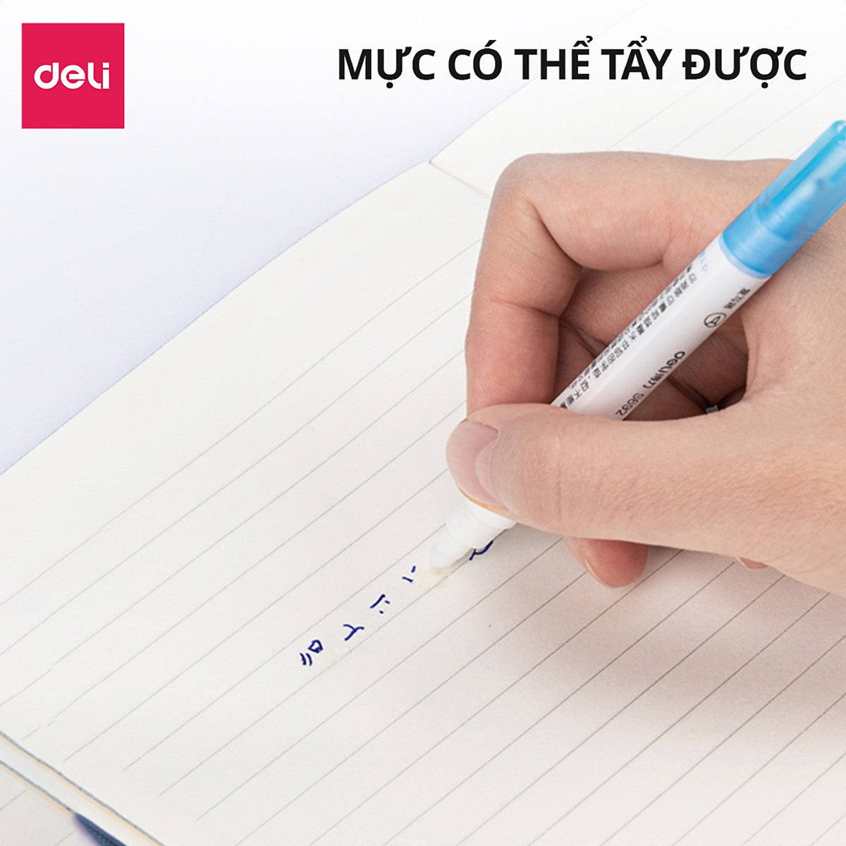 Bộ bút máy học sinh kèm ống mực xanh cao cấp tẩy được Deli, bút luyện viết chữ đẹp, họa tiết dễ thương có bút tẩy mực