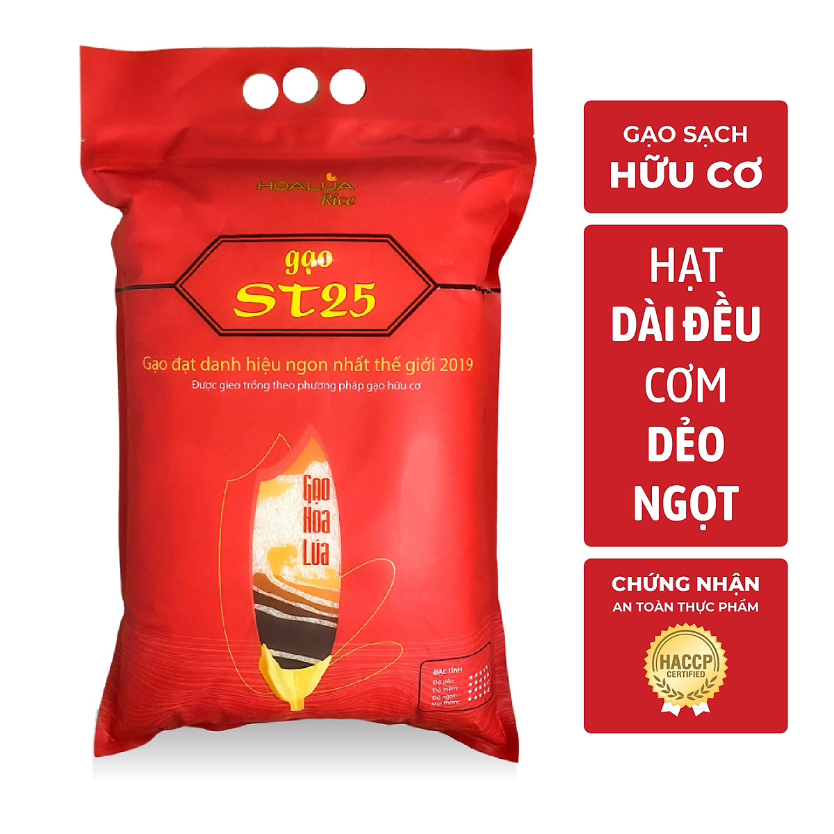 Gạo ST25 Hoa Lúa túi 5kg - Dẻo nhiều, mềm cơm, hương thơm đặc trưng