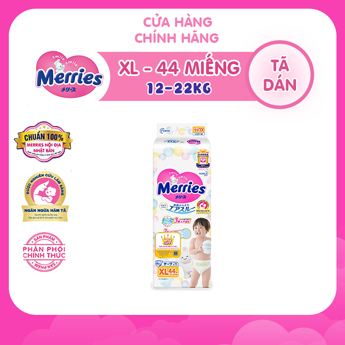 Tã Dán Merries XL44 (44 Miếng)