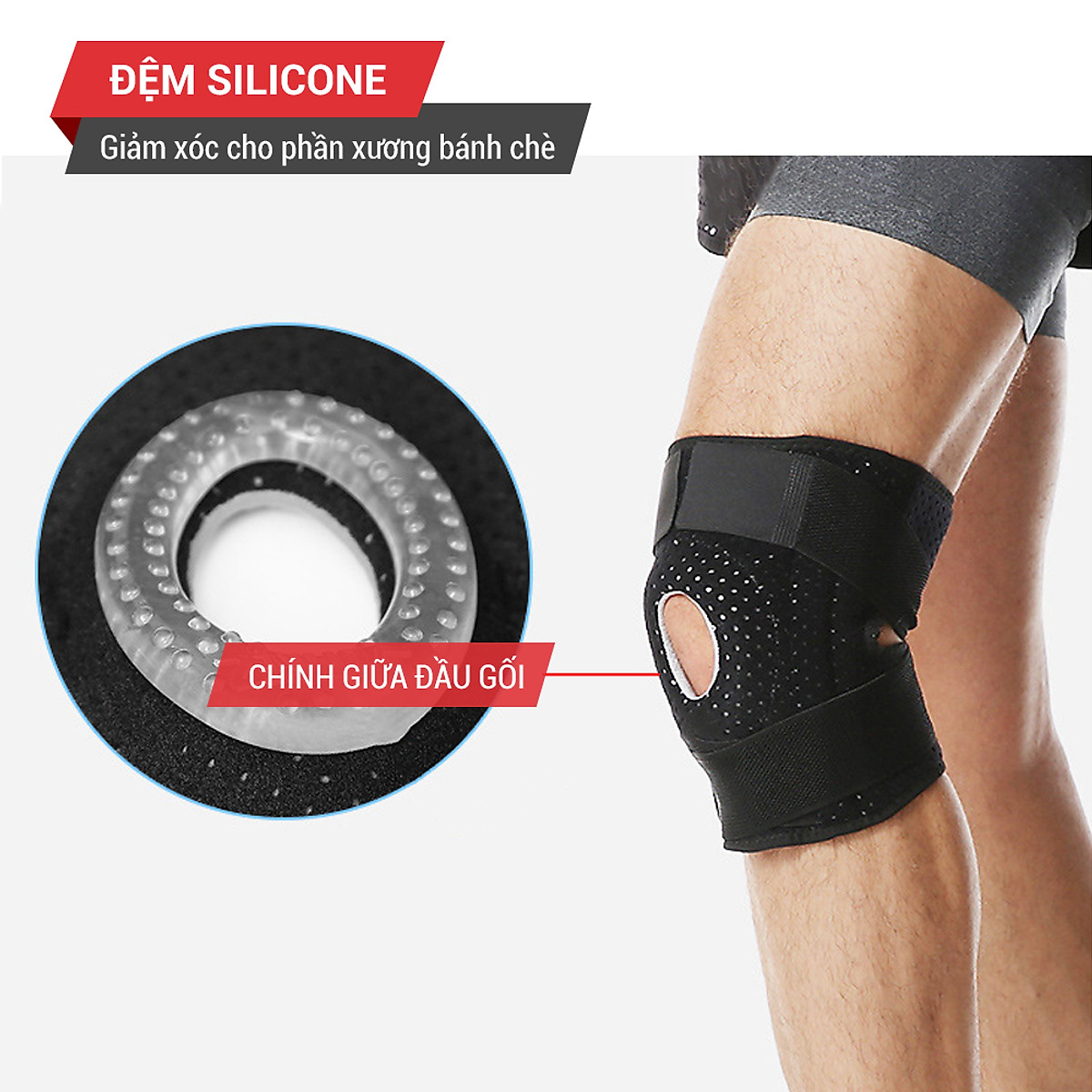 Bó gối thể thao, băng đầu gối tập gym GoodFit đệm silicone, thanh lò xo trợ lực GF512K