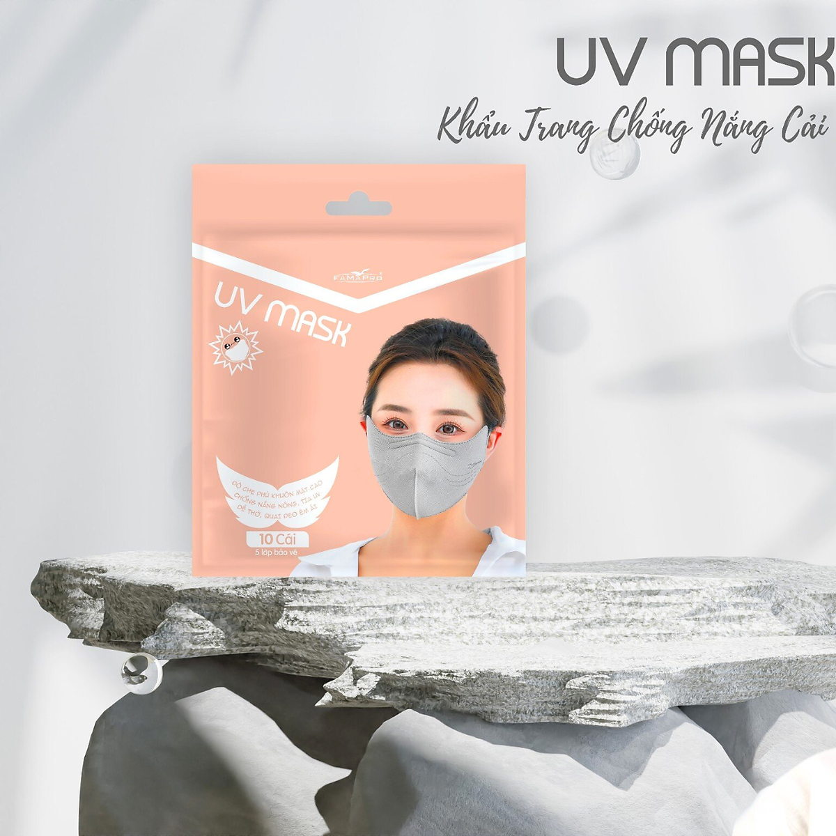 Khẩu trang y tế 5 lớp UV Famapro chống nắng hiệu quả với form rộng hơn,che chắn tốt hơn
