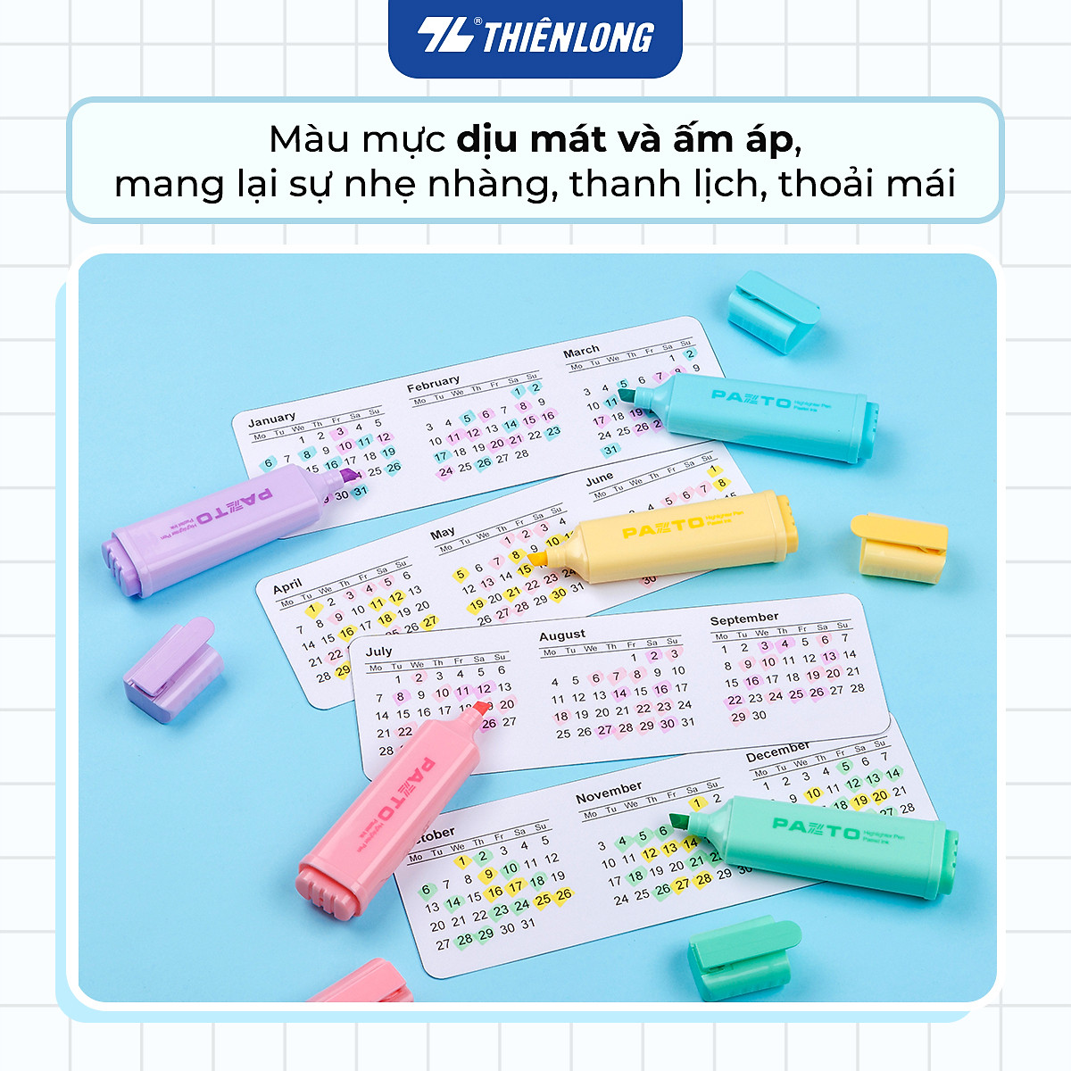 Bút dạ quang màu Pastel Thiên Long Flexoffice Pazto FO-HL009/VN - Bút dạ quang rửa được - Không để lại vết khi Photocopy