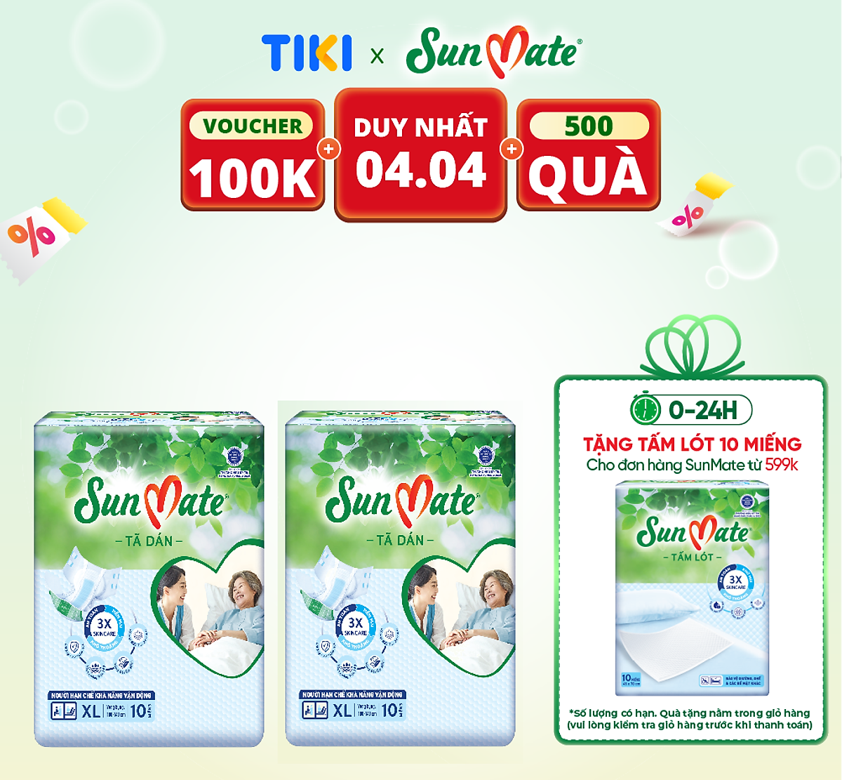 Combo 2 Tã Dán Người Lớn SunMate G2 Size XL10 (10 Miếng)