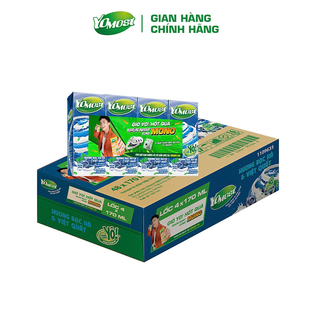 Thùng 48 Hộp Sữa Chua Lên Men Tự Nhiên Yomost Bạc Hà - Việt Quất (170ml/Hộp)