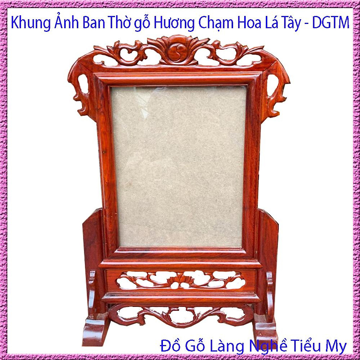 Khung Ảnh Ban Thờ gỗ Hương Chạm Hoa Lá Tây - Phụ kiện thờ cúng