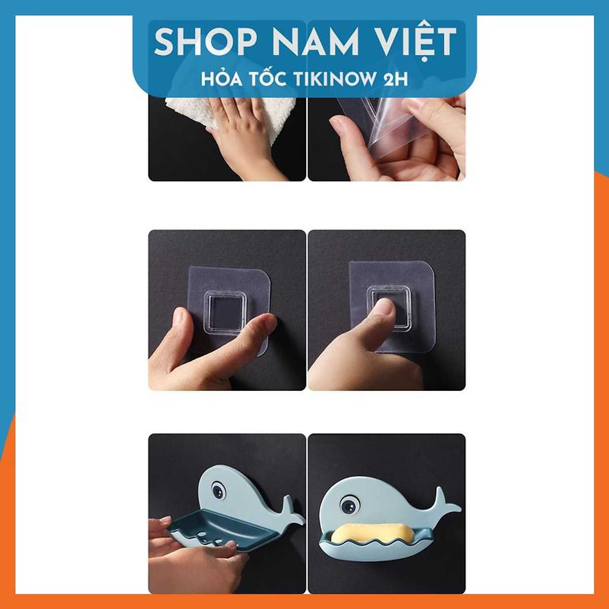 Khay Để Xà Phòng 2 Lớp Dán Tường Cá Voi