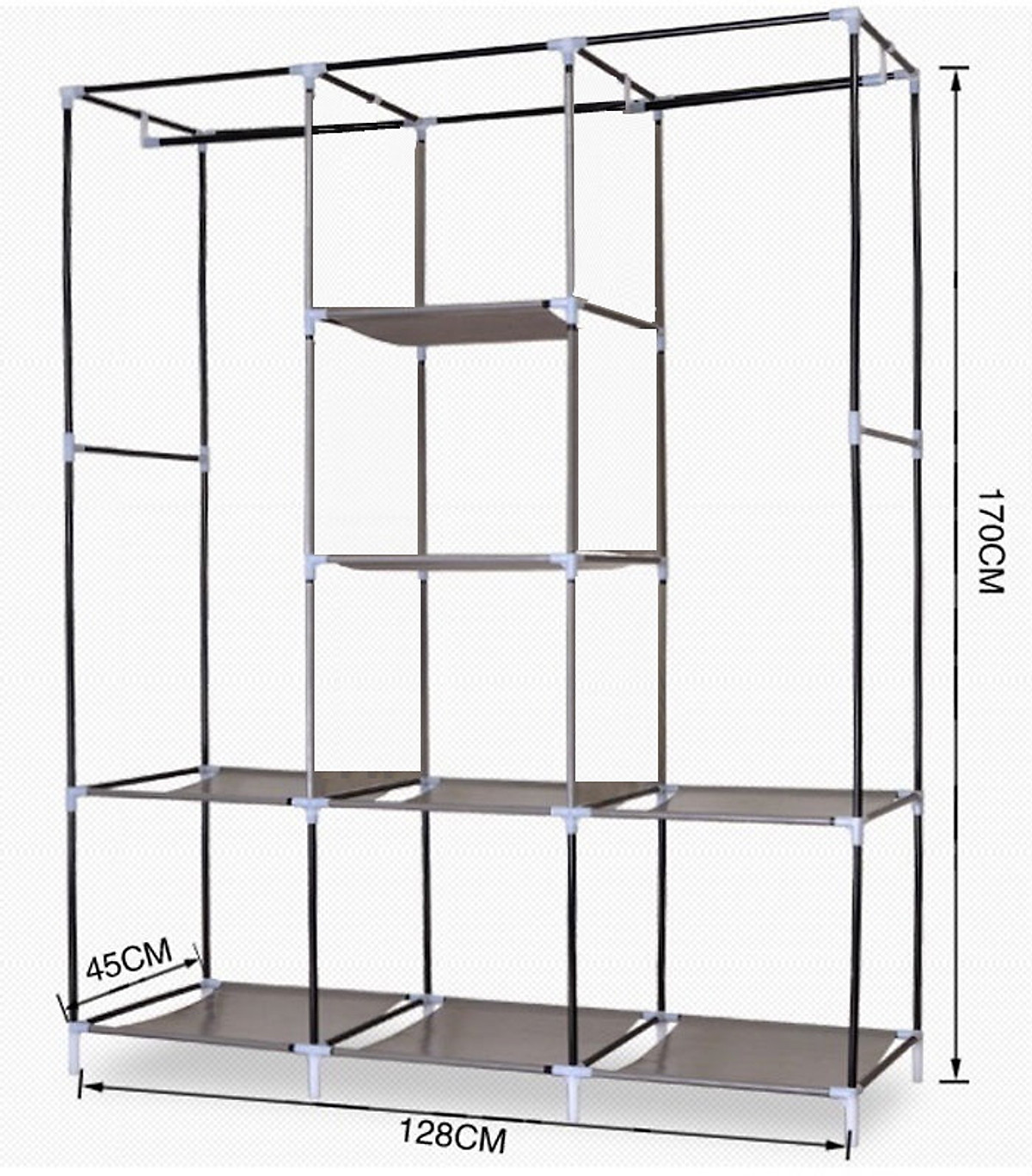 Tủ Quần Áo Cải Tiến Thế Hệ Mới, Tủ Vải Quần Áo 3 Buồng 8 Ngăn 1,7m Cao Cấp