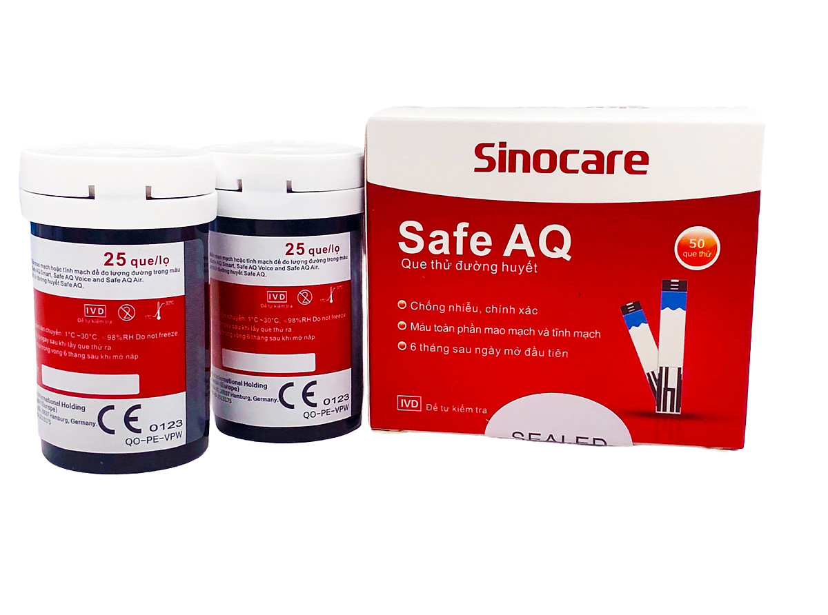 Combo hộp 50 que thử đường huyết và 50 kim lấy máu cho máy đo đường huyết Sinocare Safe AQ