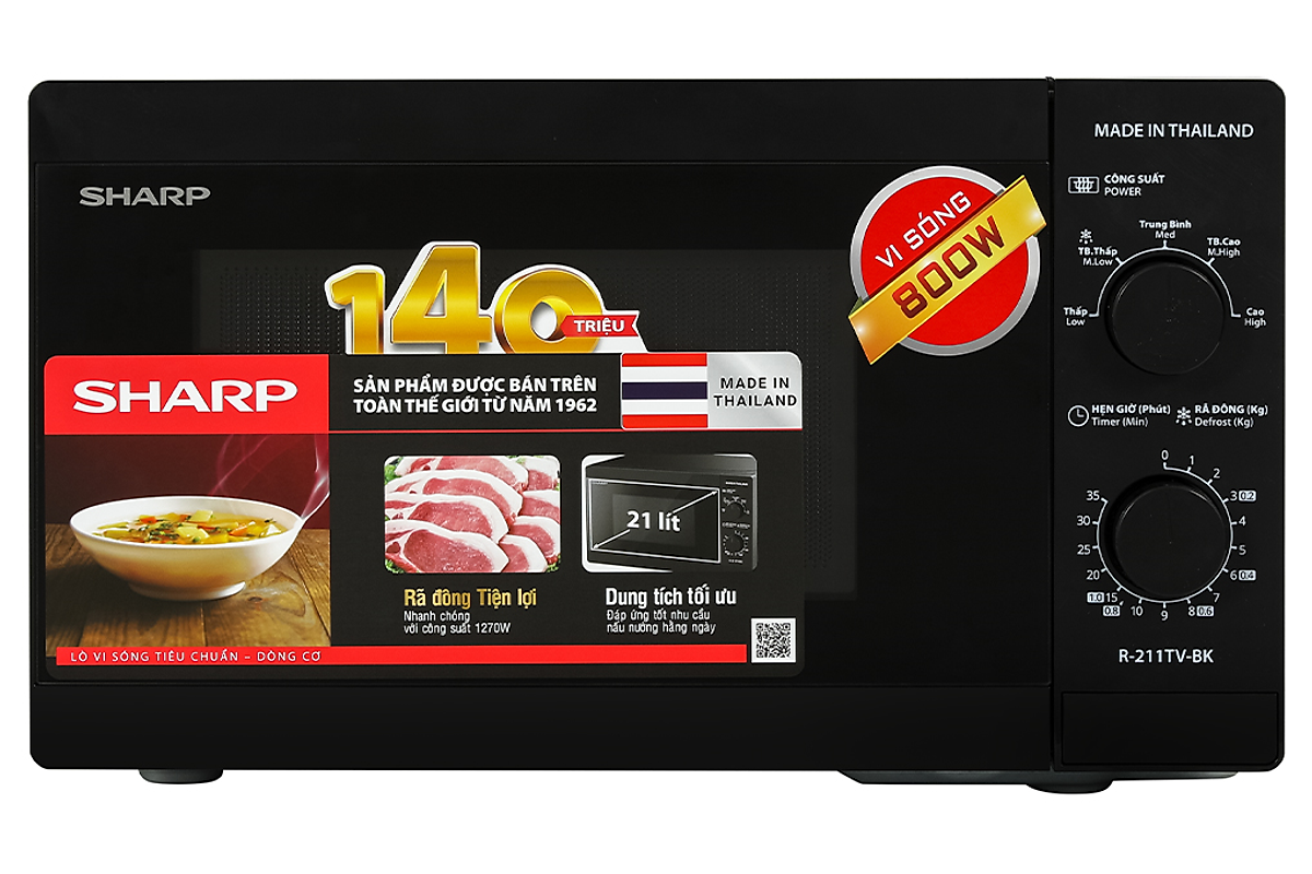 Lò vi sóng cơ không nướng Sharp R-211TV-BK 21 lít - Hàng chính hãng - Bảo hành 12 tháng