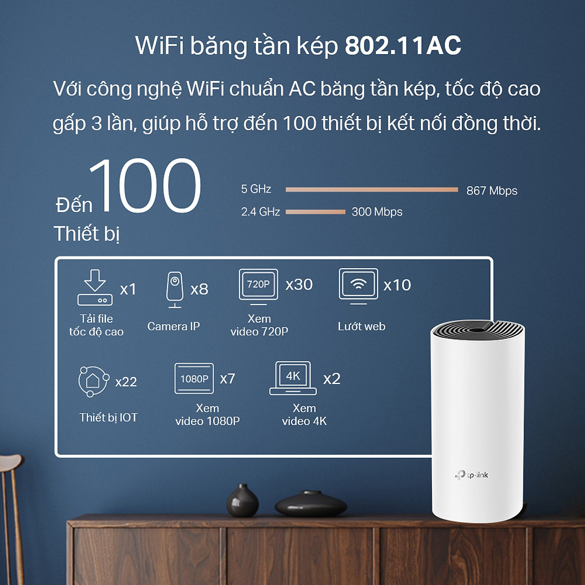 Bộ Phát Wifi Mesh TP-Link Deco E4 (2-pack) Băng Tần Kép MU-MIMO AC1200 - Hàng Chính Hãng