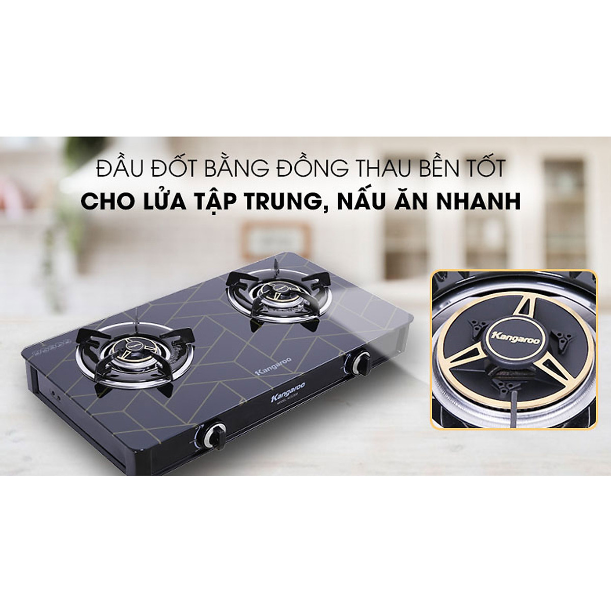 Bếp gas đôi dương kính Kangaroo KG526M - Hàng chính hãng