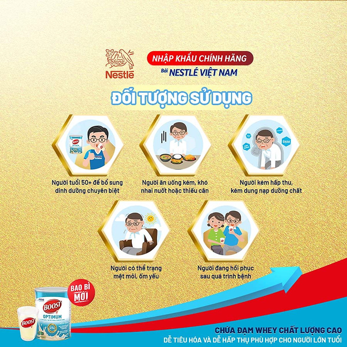 Sản phẩm dinh dưỡng y học Nestlé Boost Optimum bổ sung dinh dưỡng cho người lớn 800g - Tặng túi canvas