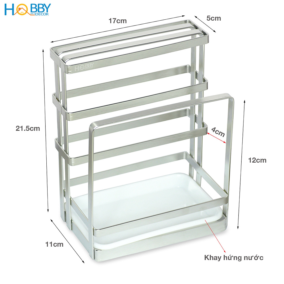 Kệ để dao thớt 2 ngăn có khay nhựa inox 304 Hobby Home Decor DD2N