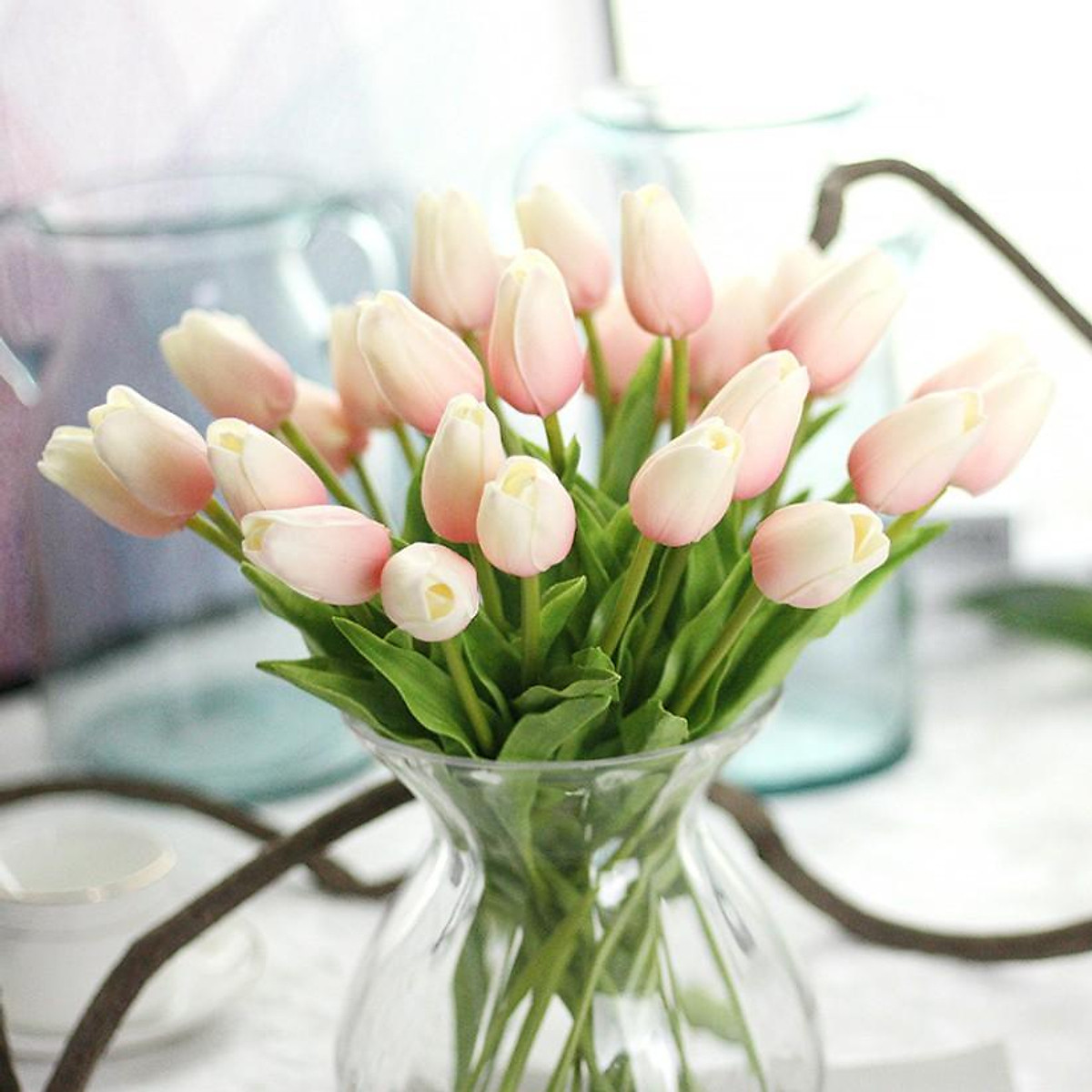 Hoa tulip giả trang trí để bàn decor phòng khách chụp ảnh cao cấp H01
