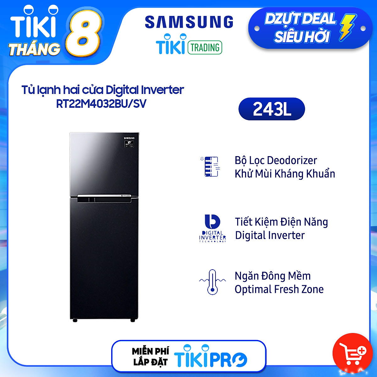 Tủ Lạnh Inverter Samsung RT22M4032BU/SV (236L) - Hàng Chính Hãng - Chỉ Giao tại HCM