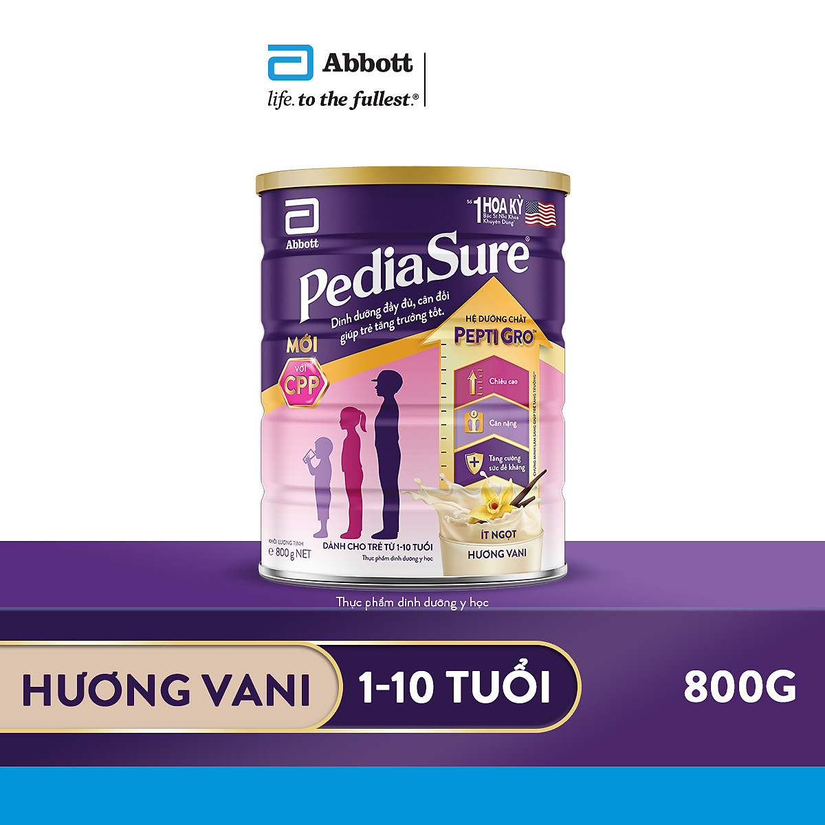 1 Lon Pediasure 800g (Dành cho trẻ từ 1 - 10 tuổi) - Tặng 2 Gói Dùng Thử