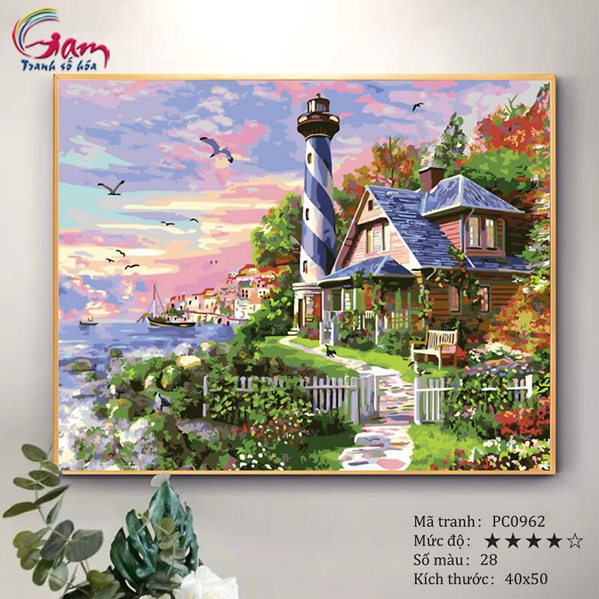 Tranh Tự Vẽ Tự Tô Màu Theo Số Sơn Dầu Số Hóa Ngọn Hải Đăng Trên