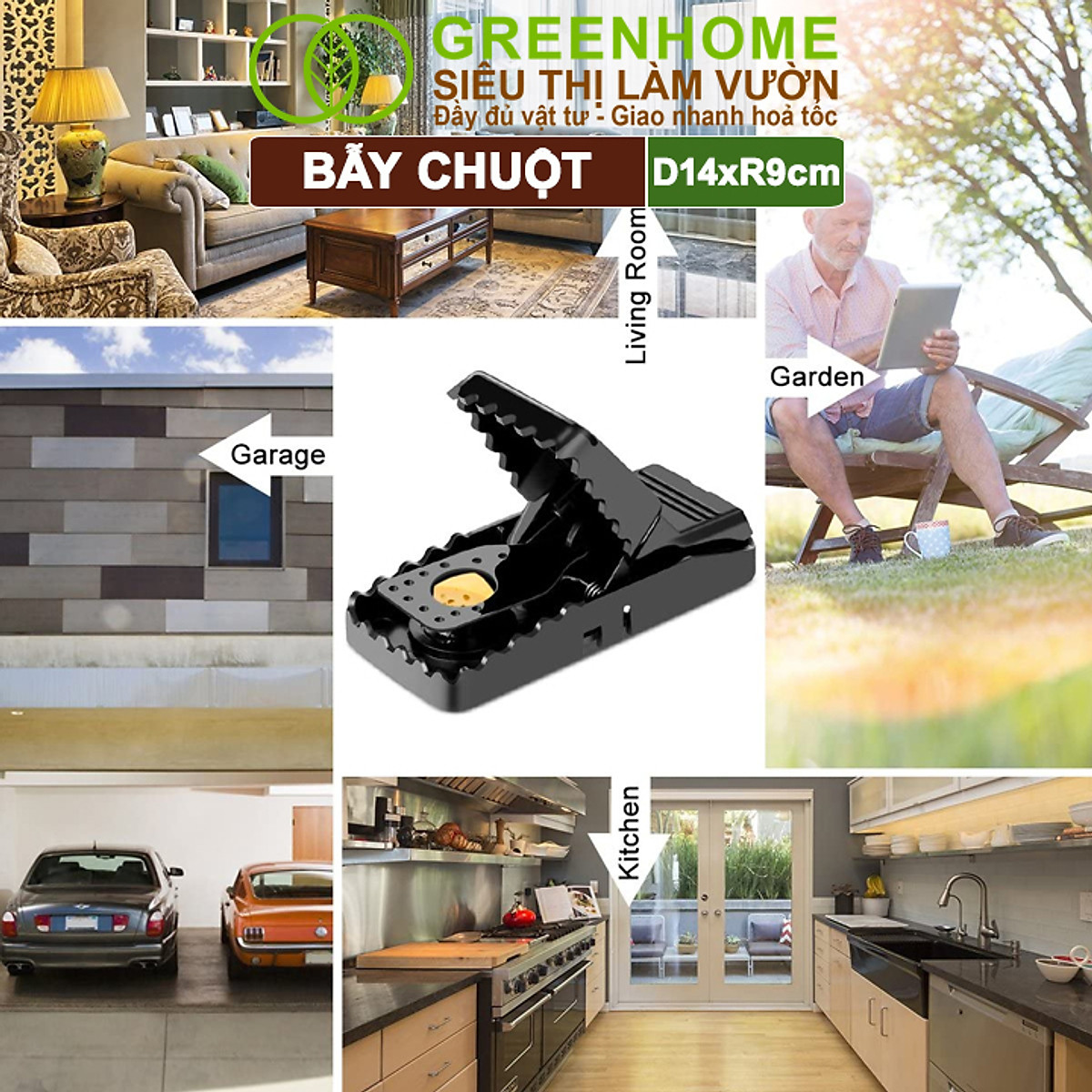 Bẫy Chuột Thông Minh Greenhome, D14xr9cm, Lò Xo Độ Nhạy Cao, Lực Gấp Mạnh, Dễ Dùng, Hiệu Quả Cao, Tái Sử Dụng Nhiều Lần