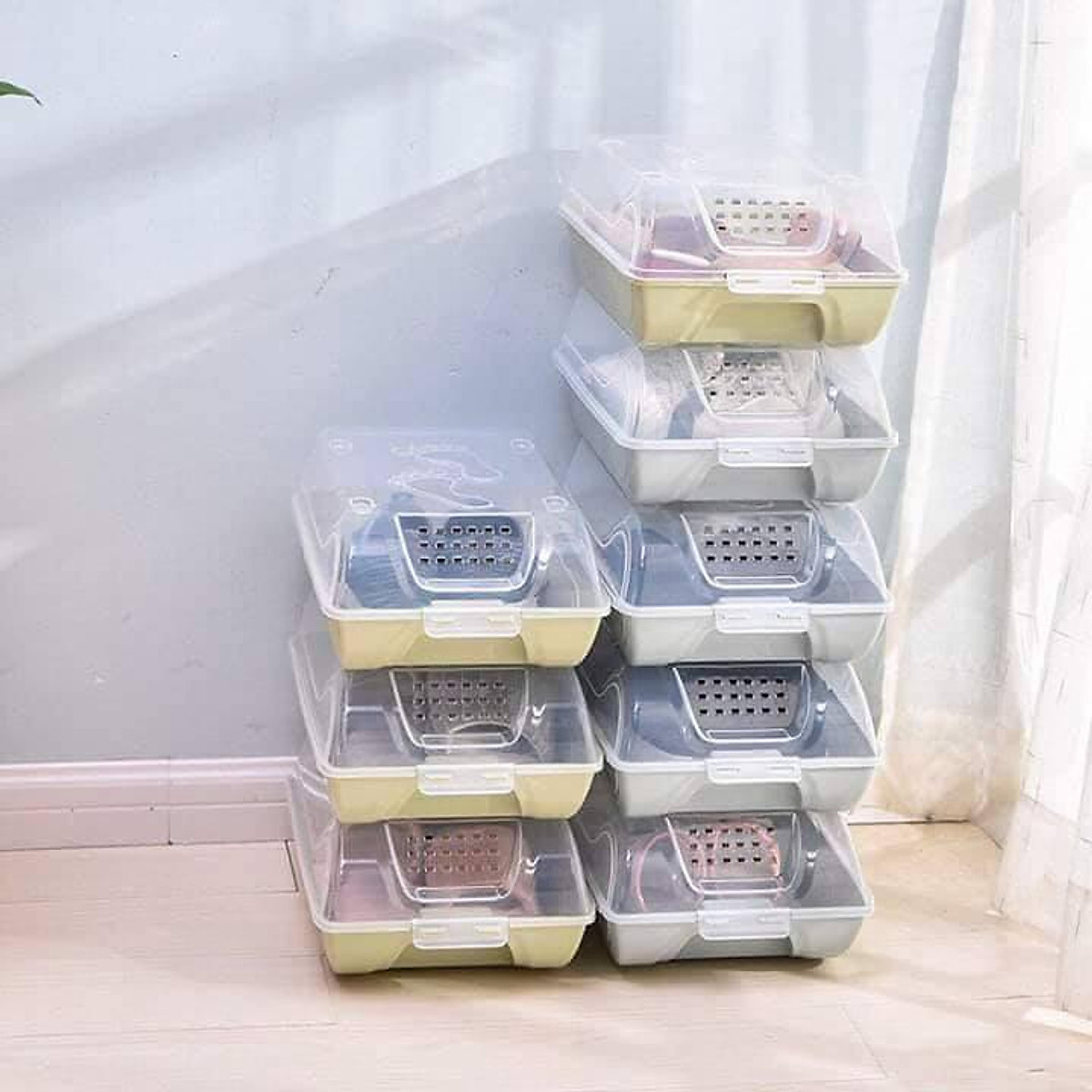 Hộp đựng giầy trong suốt/Hộp đựng giầy dép chất liệu nhựa cúng/hộp đựng giầy chống bụi bẩn Kích thước 14X35x21