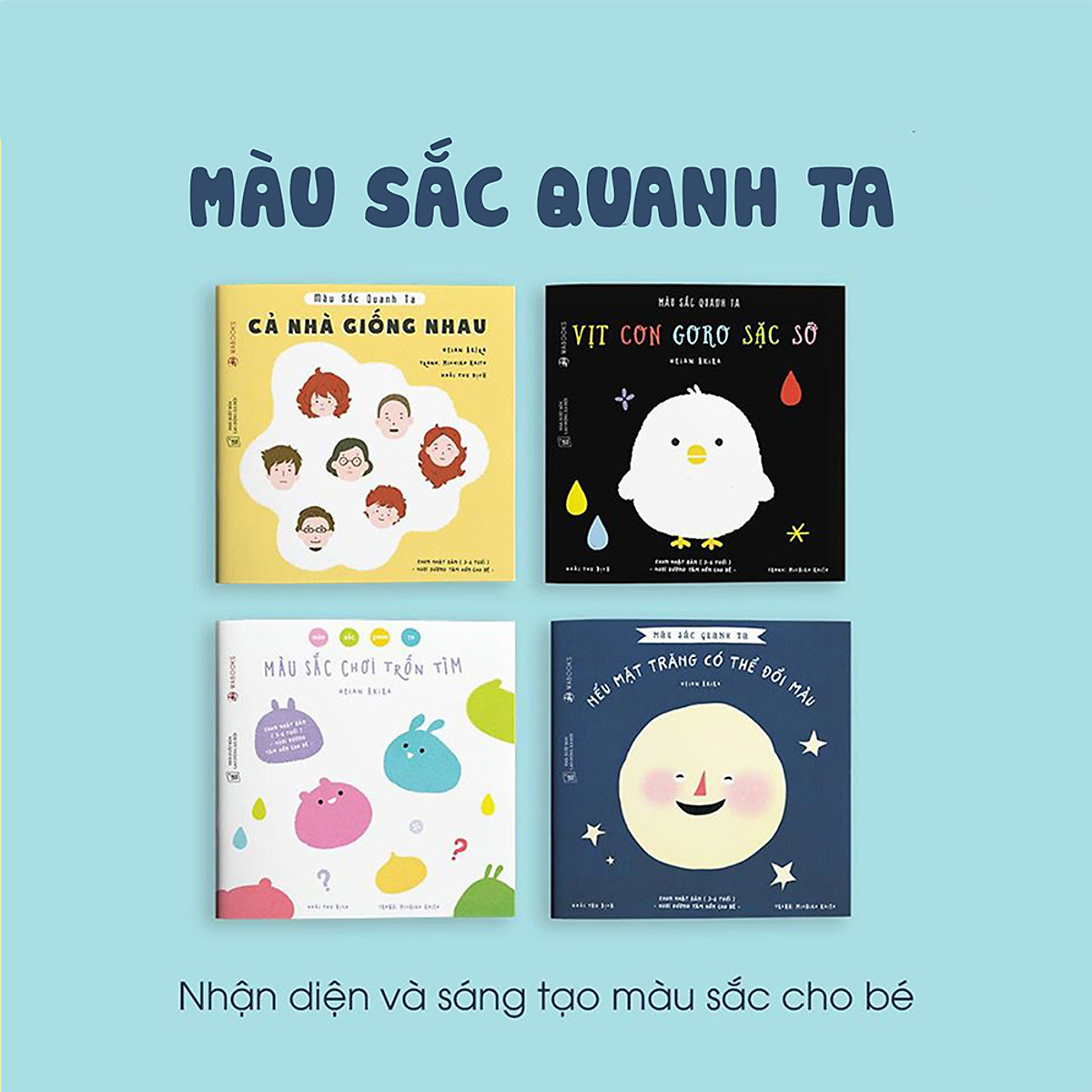 Combo 4 cuốn truyện tranh Ehon Nhật Bản - Màu sắc quanh ta (Cả nhà giống nhau, Vịt con Goro sặc sỡ, Màu sắc chơi trốn tìm, Nếu mặt trăng có thể đổi màu) - Dành cho trẻ từ 3 - 6 tuổi