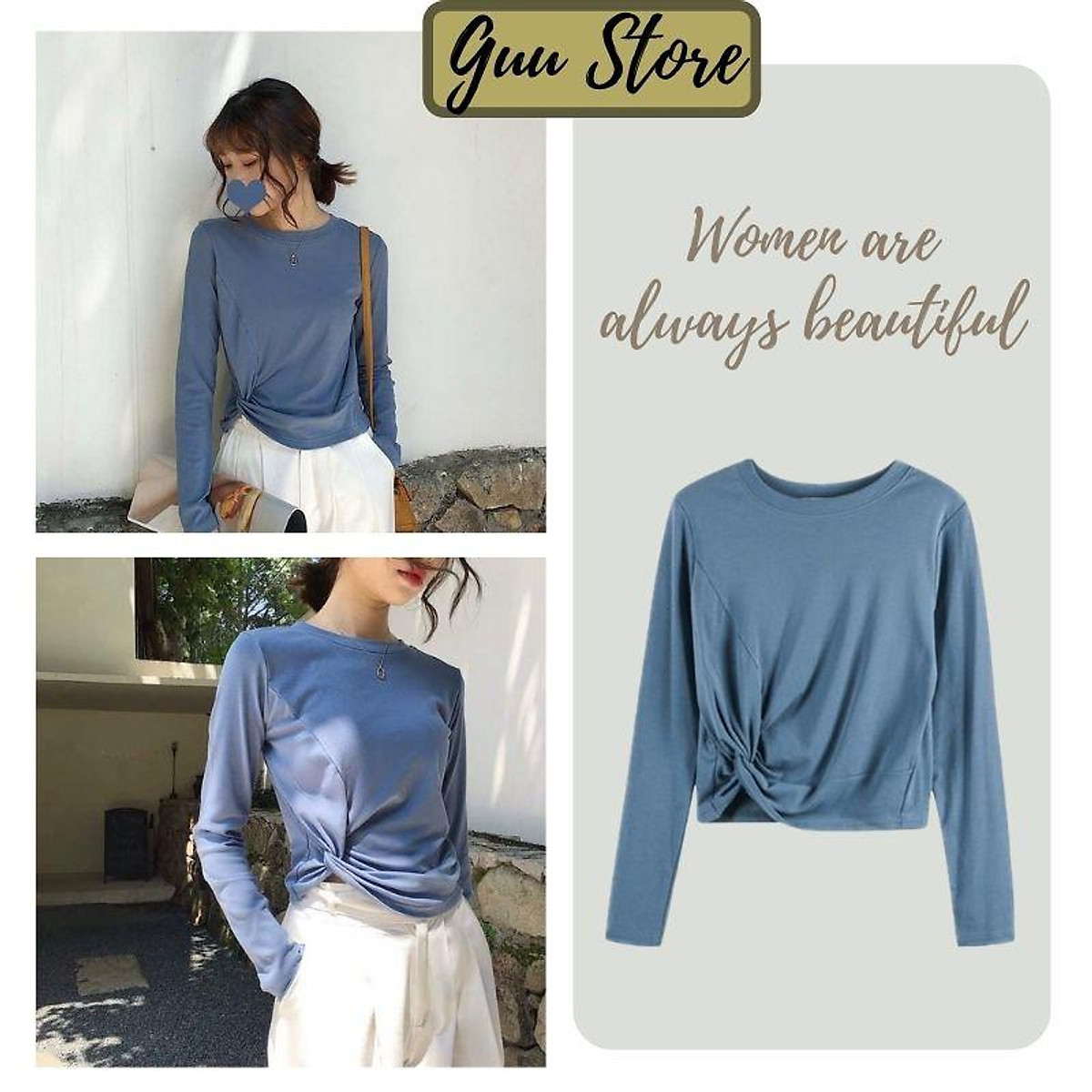 Áo Croptop - Áo Thun Dài Tay Cách Điệu Xoắn Eo Guu ATN26