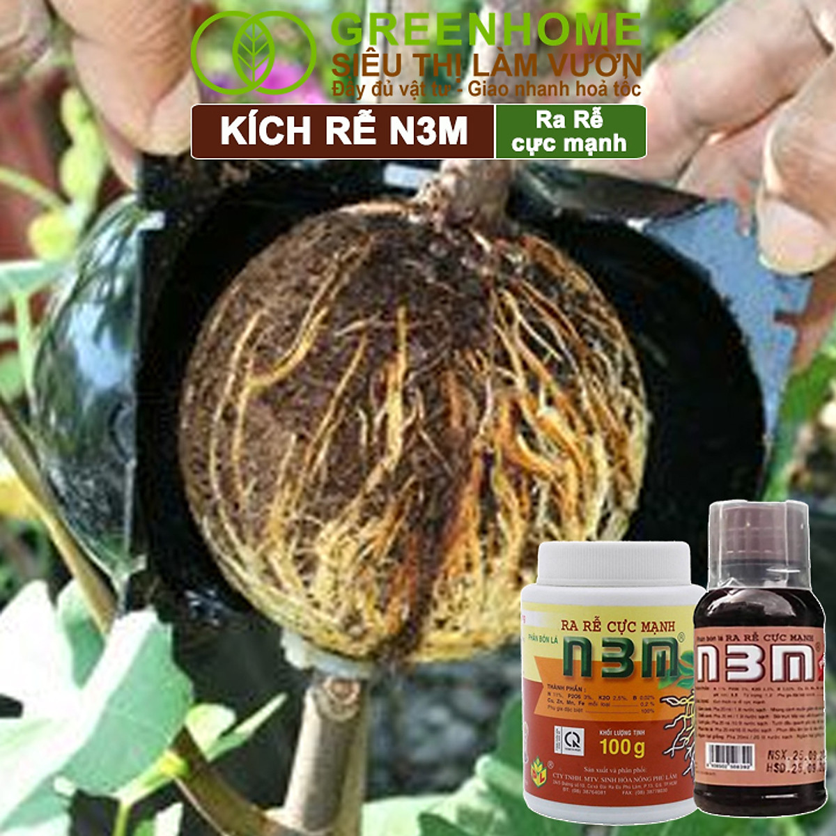Phân Bón Lá Greenhome, N3M, Chai100ml, Ra Rễ Cực Mạnh Dùng Giâm, Chiết Cành, Ngâm Hạt Giống, Chuyên Kiểng, Hoa Hồng, Lan