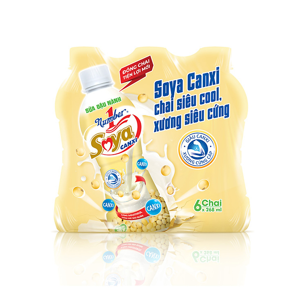 Thùng 24 chai Sữa đậu nành Number 1 Soya Canxi chai PET 268 ml