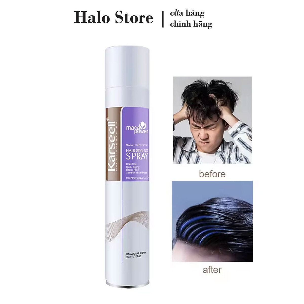 Gôm xịt tóc giữ nếp cứng Karseell Maca Essence Hair Styling spray 380ml