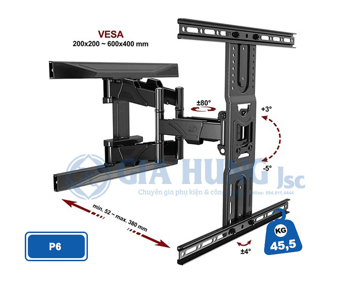 Giá Treo Tivi Góc Xoay Đa Năng 45 - 80 Inch Model: NB P6 - HÀNG CHÍNH HÃNG
