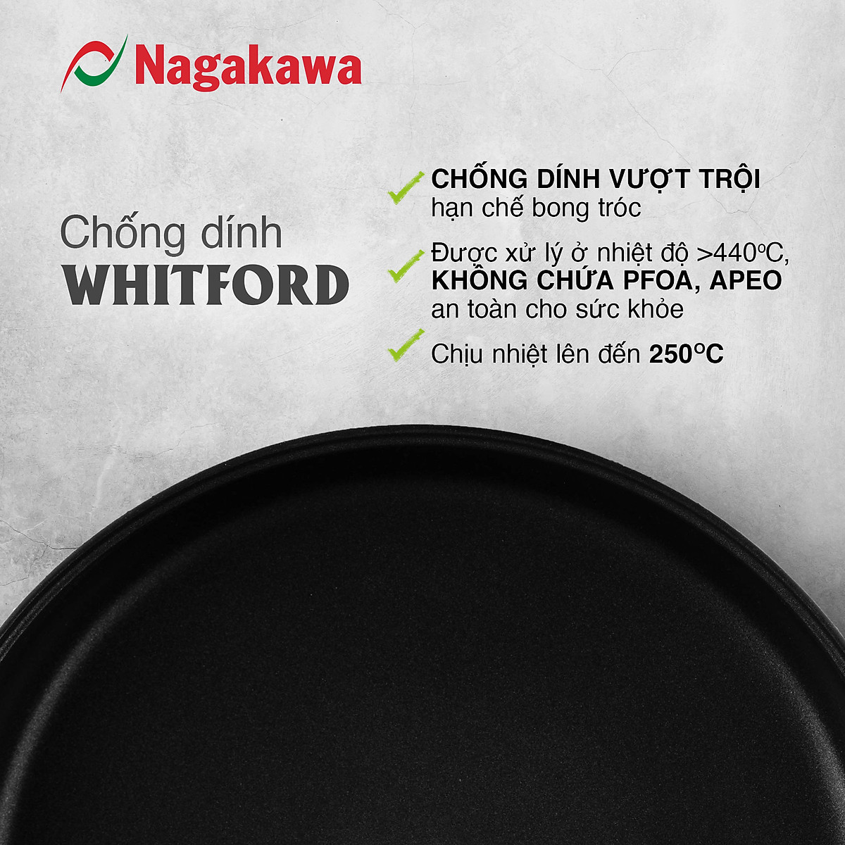 Chảo chống dính inox đa lớp Nagakawa Aki NAG04 - Dùng trên mọi loại bếp - Hàng chính hãng