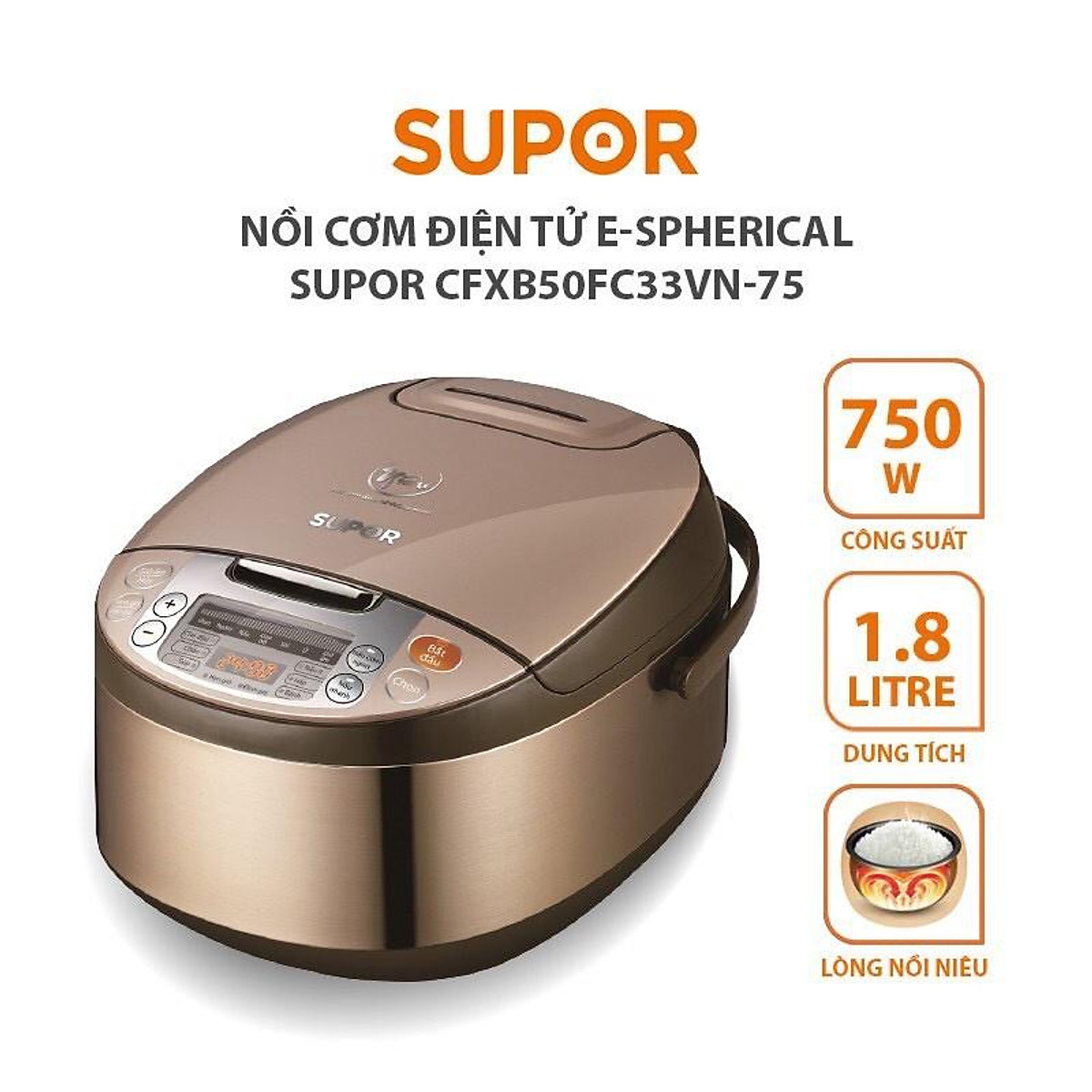 Mua Nồi cơm điện tử lồng nồi Niêu Supor CFXB50FC33VN-75 (1.8 Lít)- Hàng  Chính Hãng | Tiki