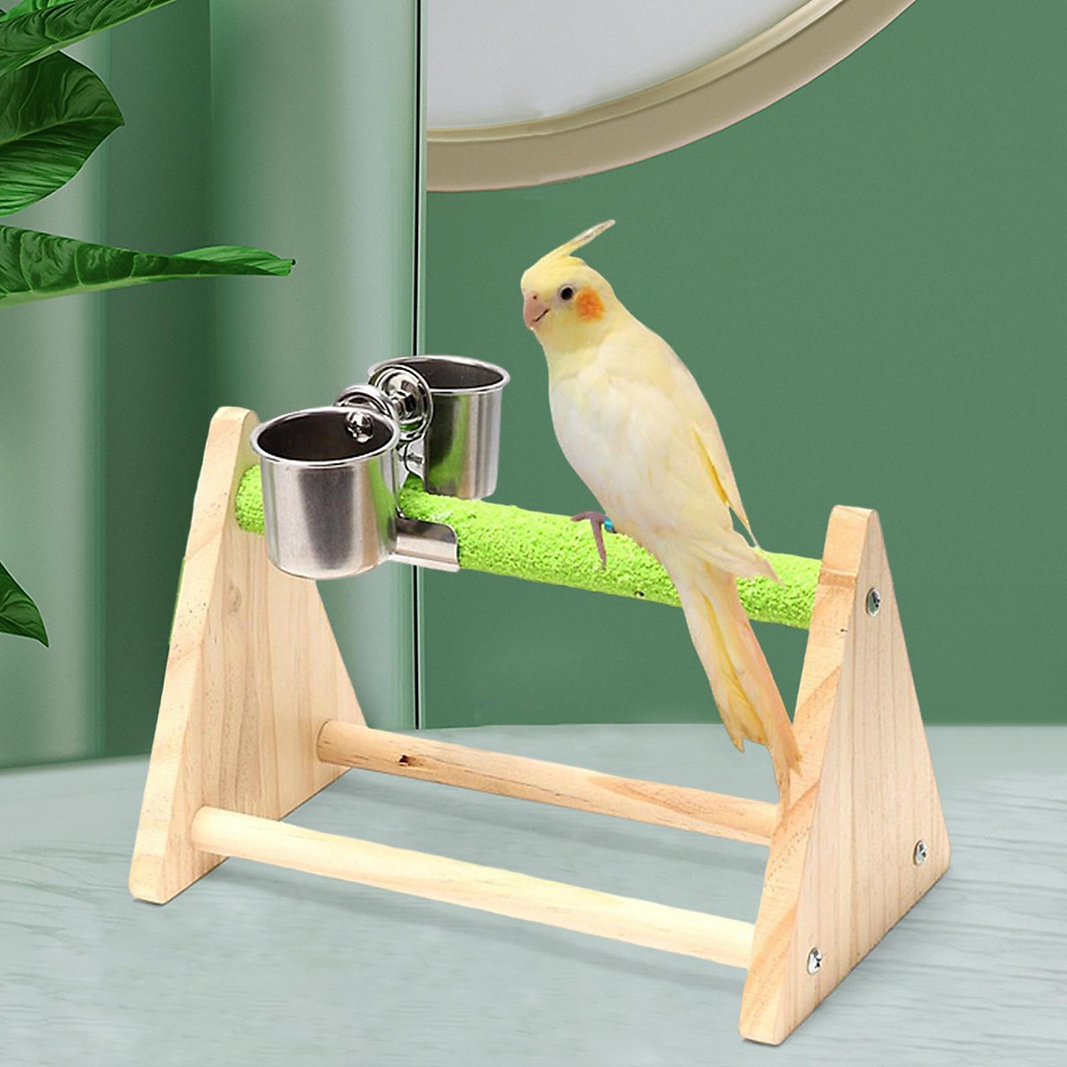 Pet Parrot Playstand with Feeding Cups Bird Stand Tabletop Lightweight