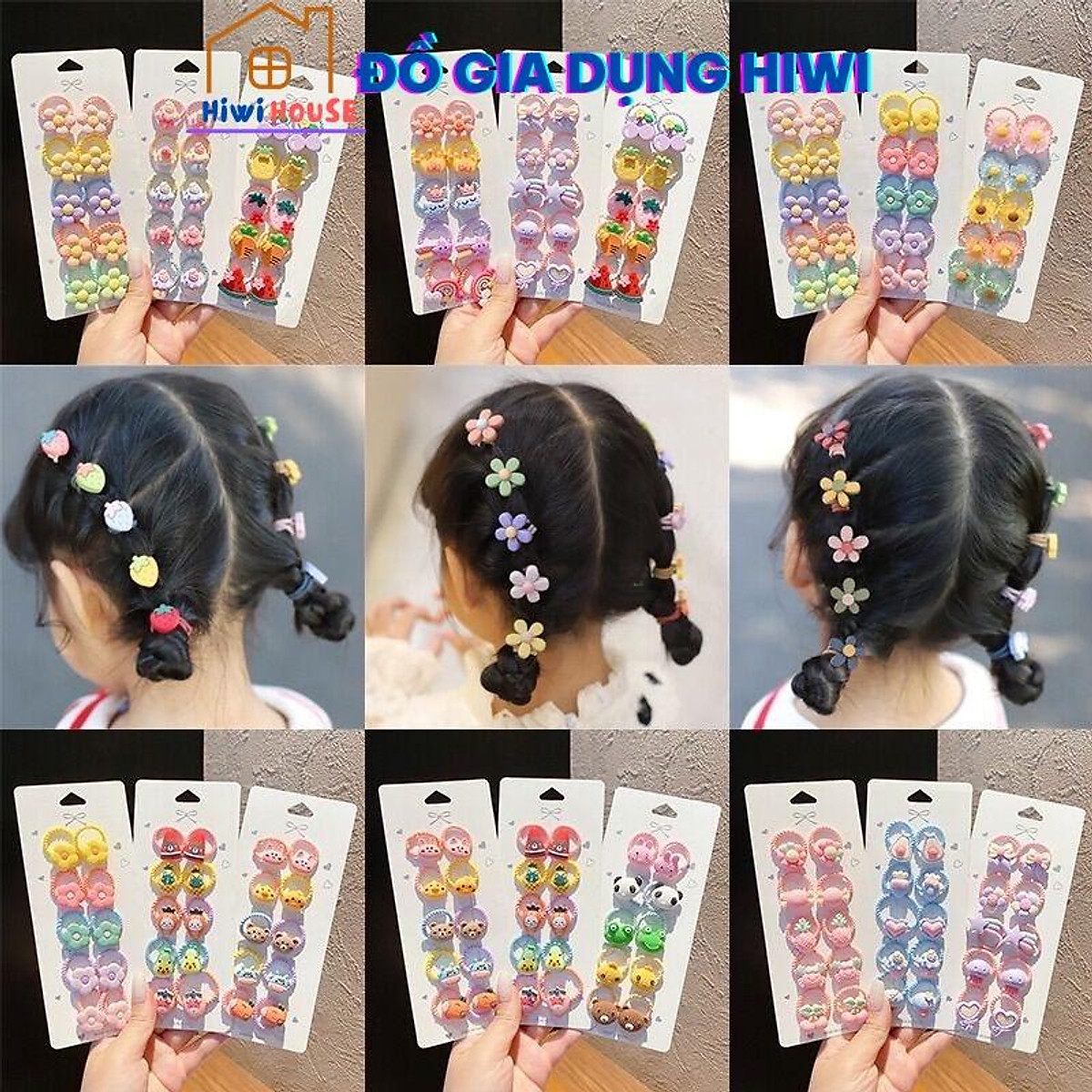 Set 10 dây buộc tóc họa tiết hoạt hình phong cách Hàn Quốc dễ thương cho bé gái