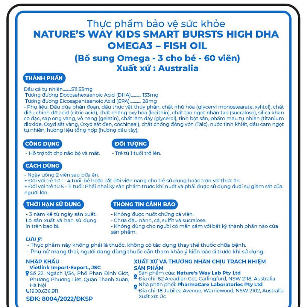 Nature's Way kids smart OMEGA-3 FISH OIL TRIO - Bổ sung Omega-3 (DHA, EPA) cho trẻ (60 viên/ Lọ)