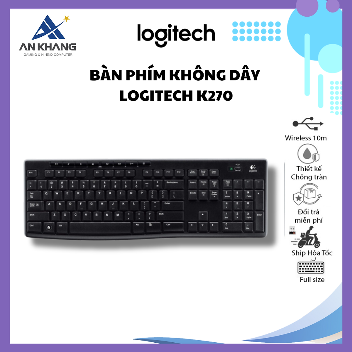 Bàn phím Logitech K270 - Hàng Chính Hãng - Bảo Hành 36 Tháng [Lỗi 1 đổi 1]