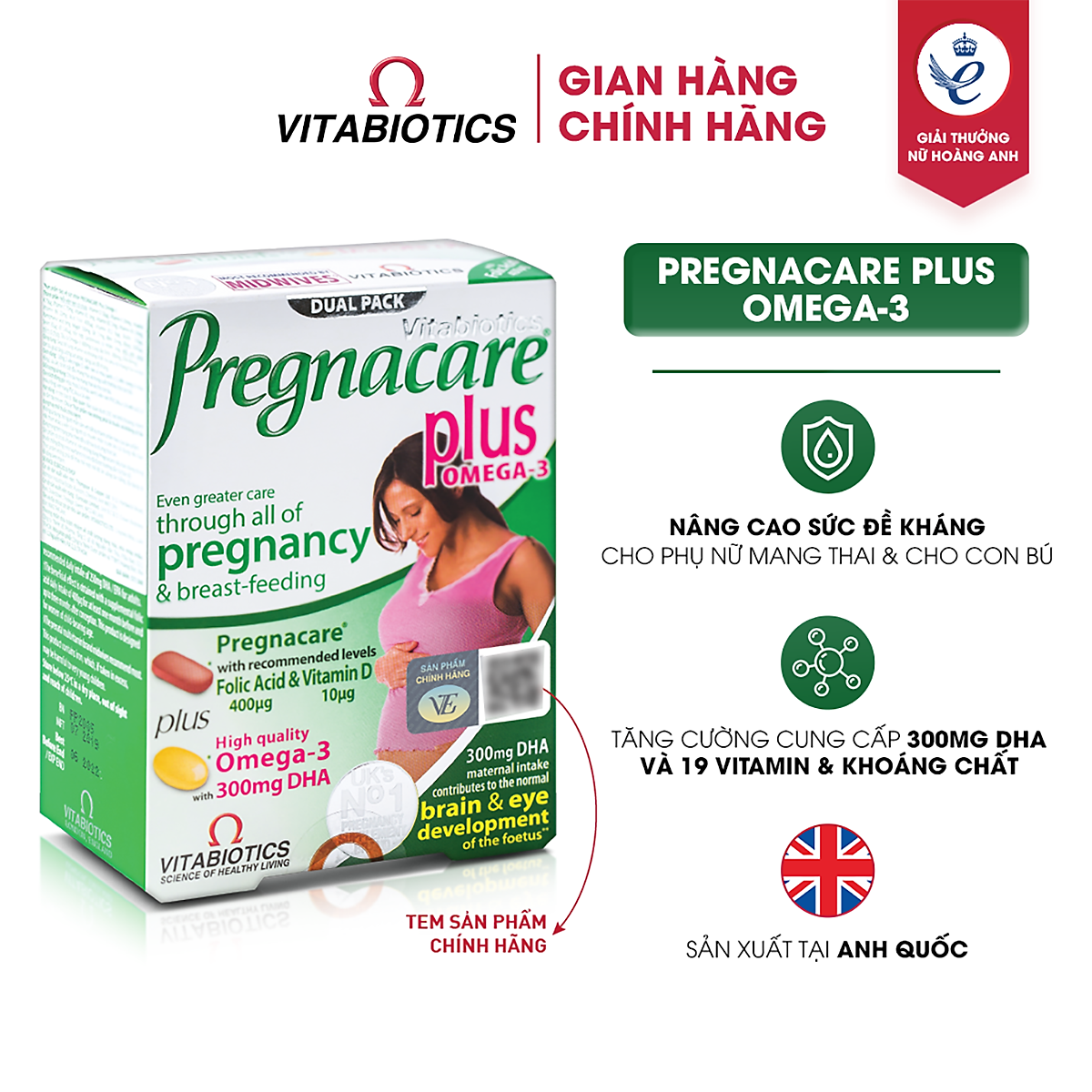 Bộ Sản Phẩm Vitabiotics Viên Uống PREGNACARE PLUS OMEGA-3 Cho Mẹ Bầu 56 Viên Và Siro WELLBABY Cho Bé 150ml