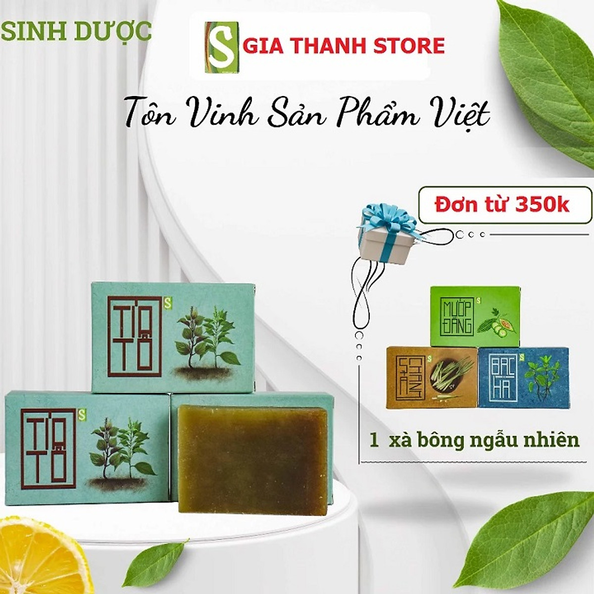 Bánh Xà bông Sinh Dược Tía tô 100 gram mùi hương nhu thơm nhẹ dễ chịu, kèm túi lưới tạo bọt