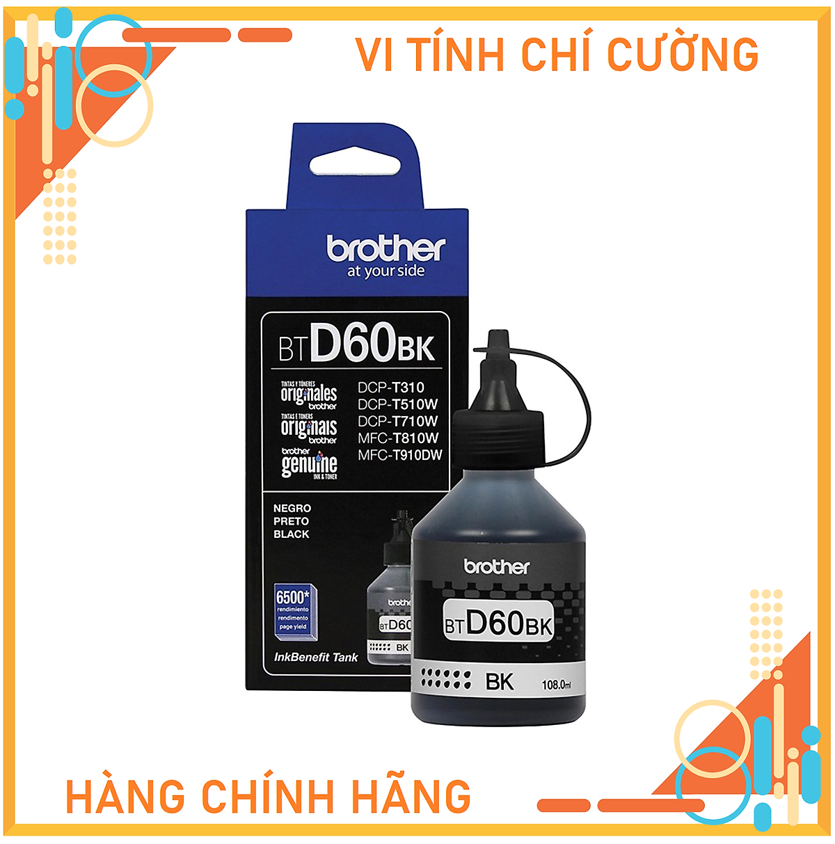 Mực In Brother BTD60BK màu đen dùng cho Brother DCP-T310, DCP-T510W, DCP-T710, MFC-T810W, MFC-T910DW - Hàng Chính Hãng